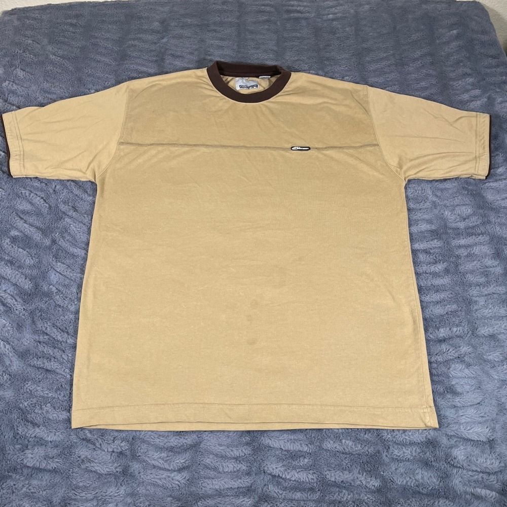 Point Zero Mens Vintage Y2K Ringer T-Shirt Tan Brown Contrast Trim Size L AN561